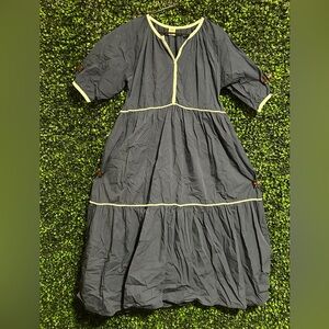 Navy blue V-Neck Dress with white Trim